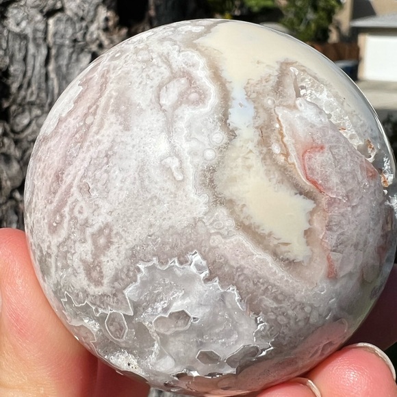 Creamy Flower Agate Sphere With Druzy - Picture 6 of 8